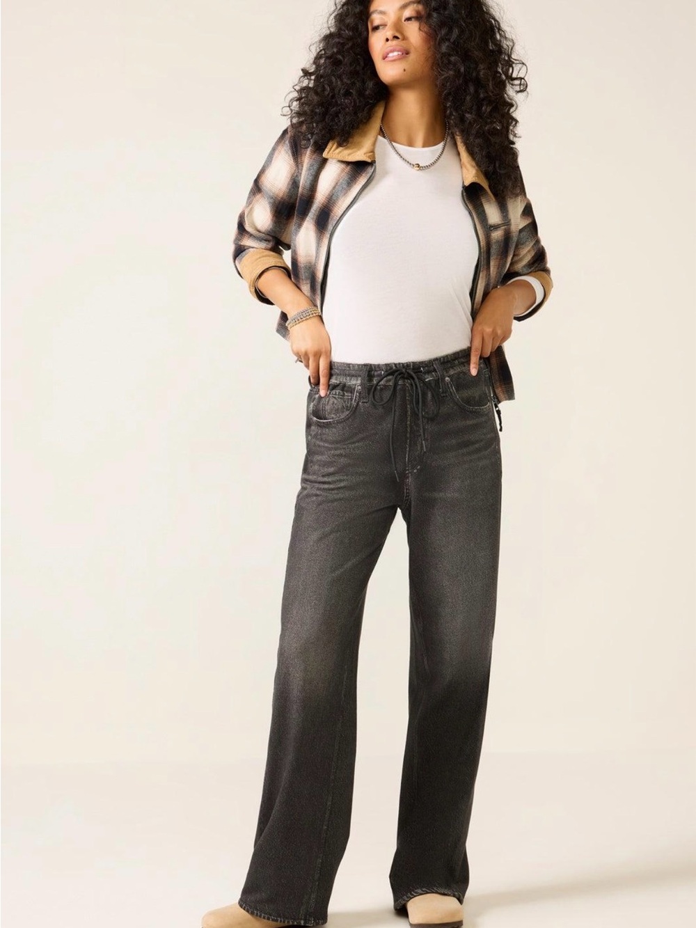 Rag & Bone Miramar Terry Drawstring Wide Leg Pants Washed Black NWT L